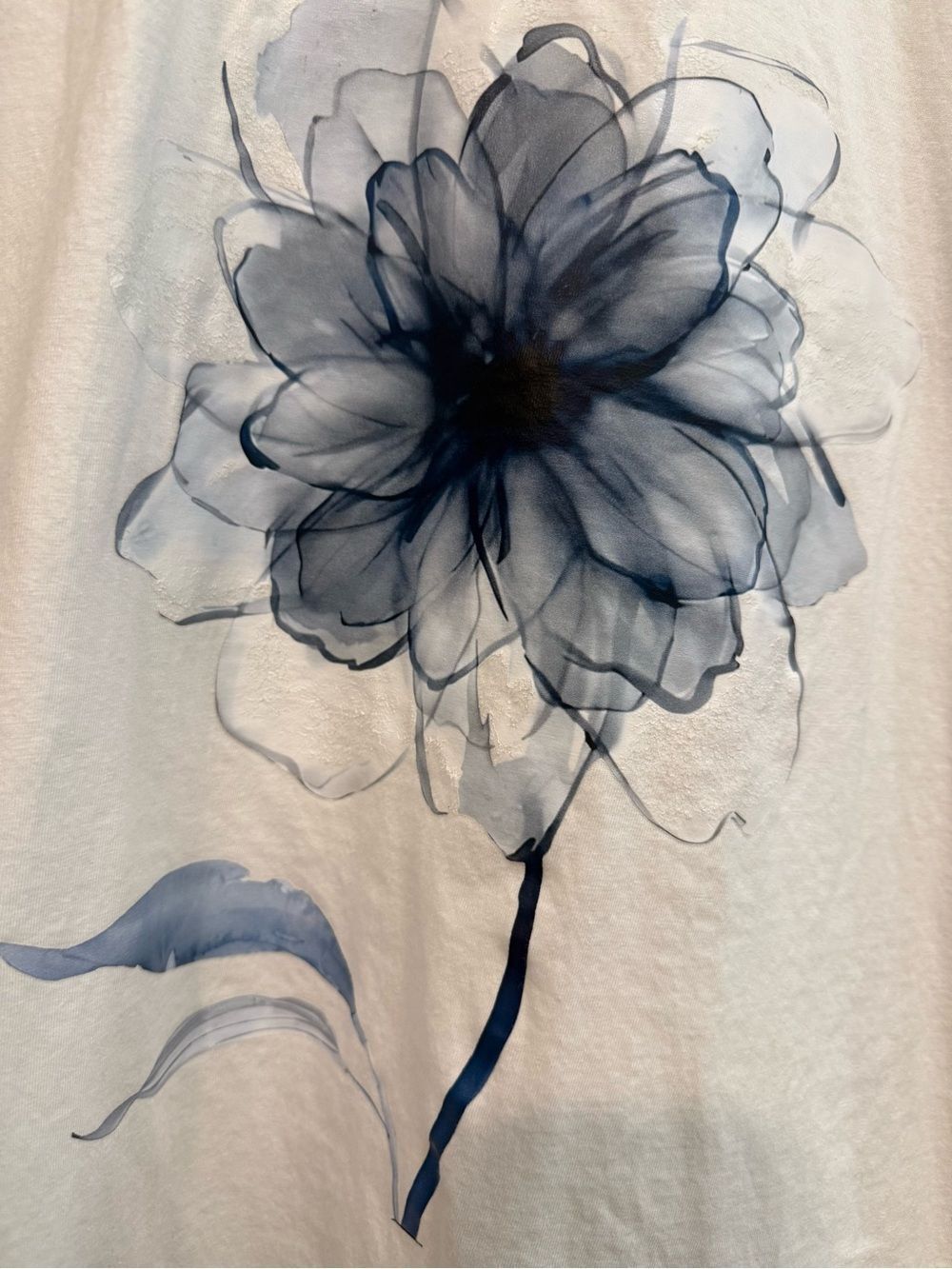 White Tee with Blue Floral Watercolor vinyl Print size M - Picture 2 of 5